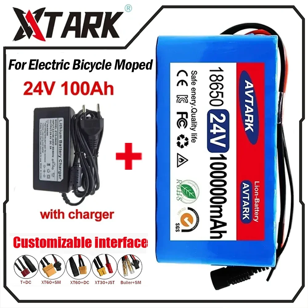 

2024 new High capacity 24V 100Ah 7s3p 18650 lithium battery 24V 100000mAh lithium-ion rechargeable battery pack+2A charger