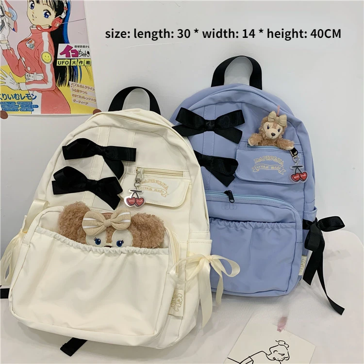 Women Backpack Japanese Style Ins Cute Girls Bow Schoolbag Large Capacity Travel Mochila Sweet Fashion Student Schoolbag Female