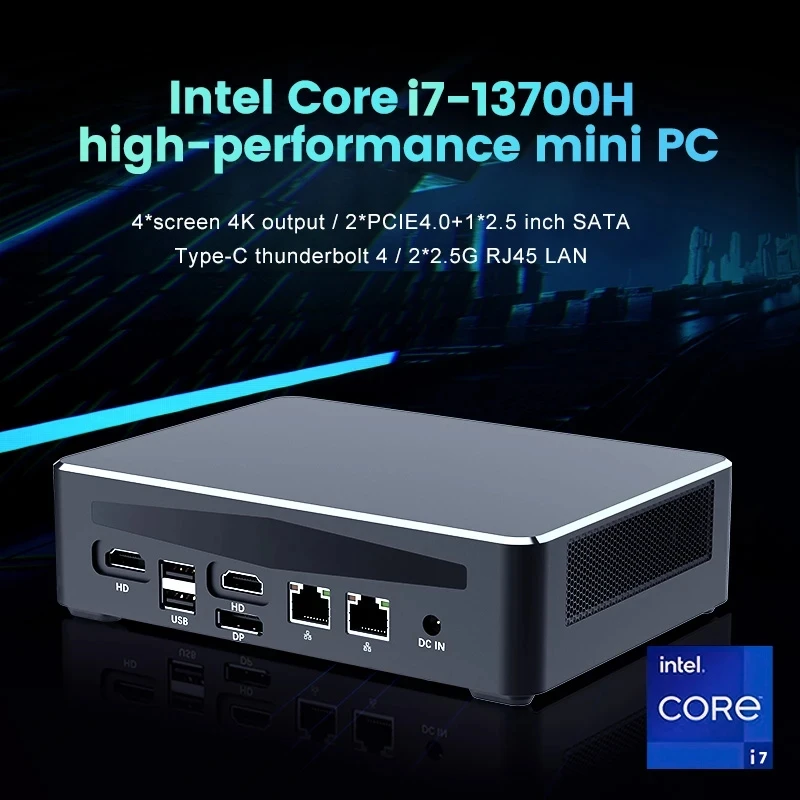 Mini Computer Desktop 13Th Gen Intel i9 13900H i7 13700H 64GB DDR4 2TB PCIE4.0 SSD Thunderbolt 4 Mini PC 2*2.5G LAN 4*4K WiFi6