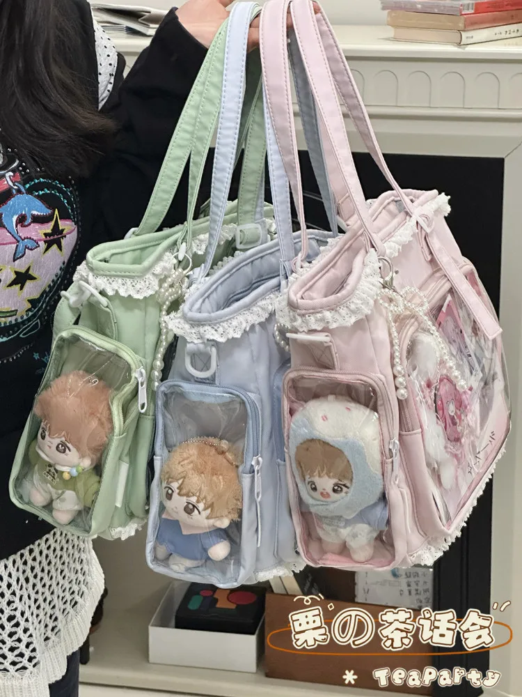 Japanese Style Transparent Ita Bag for Badge Display Daily Doll Shoulder Bag for Women Student Commute Tote Crossbody Bag