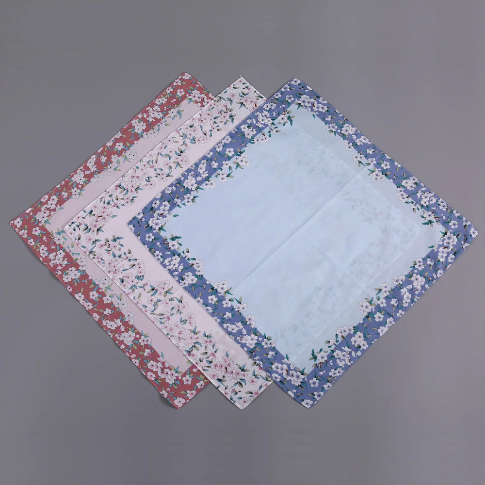3-Pack of Women's Pure Cotton Printed Handkerchiefs, Wedding and Bride Souvenirs, Romantic Flower Handkerchiefs, Suitable for All Seasons