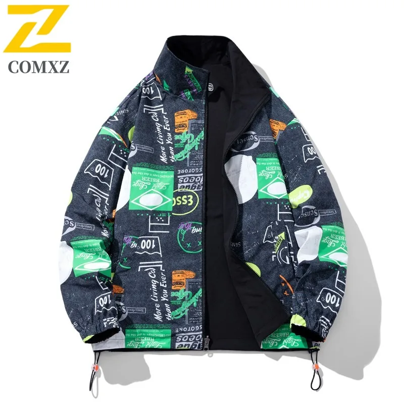 Men's Reversible Baseball Jacket American Style Stand Collar Lightweight Waterproof Windbreaker Spring Casual Sports Outerwear
