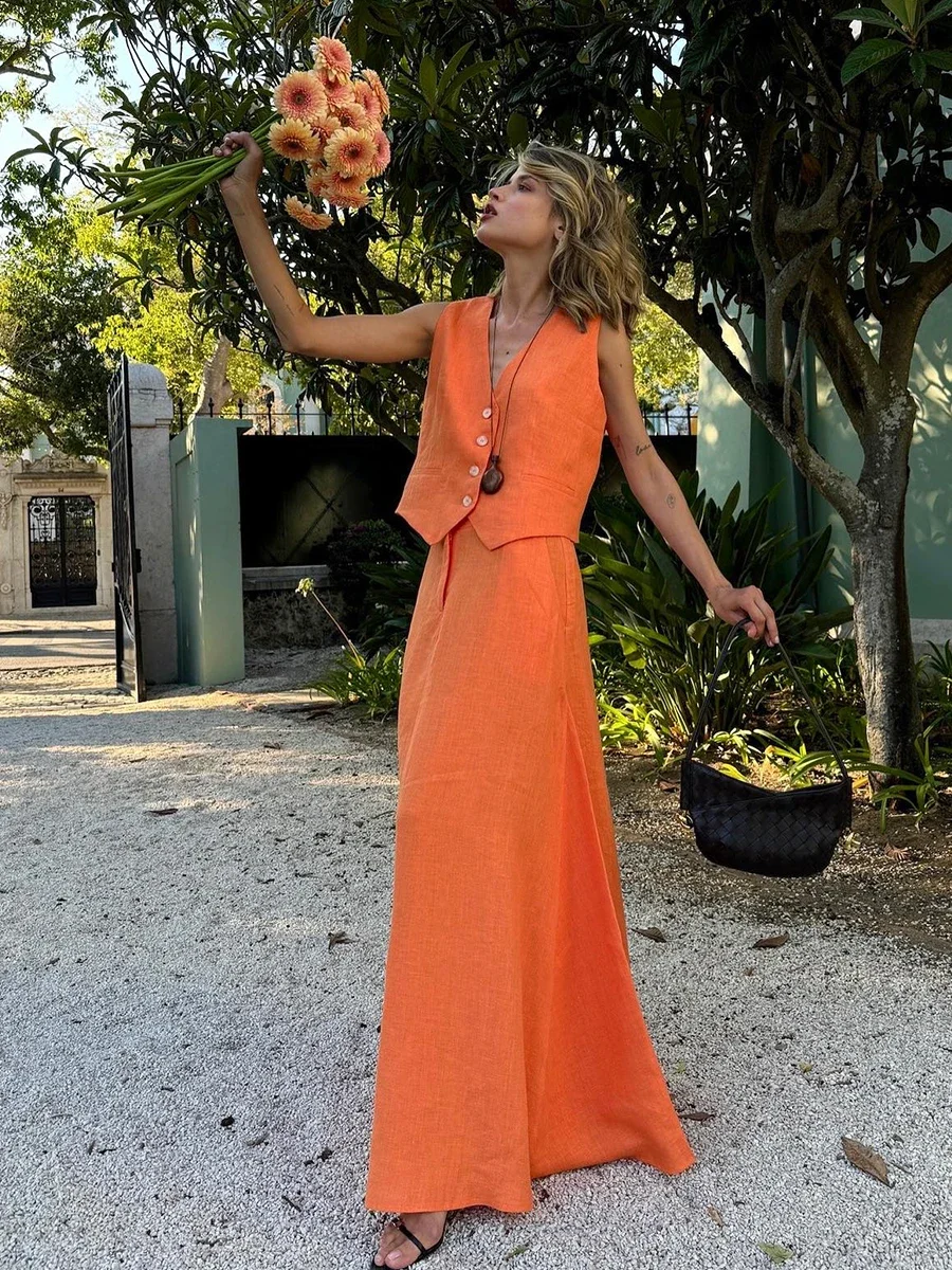 

Womem's Chic Vest Skirt Suit 2-Piece Set Summer New Female Sleeveless Top Fashionable Office Ladies Loose Outfits