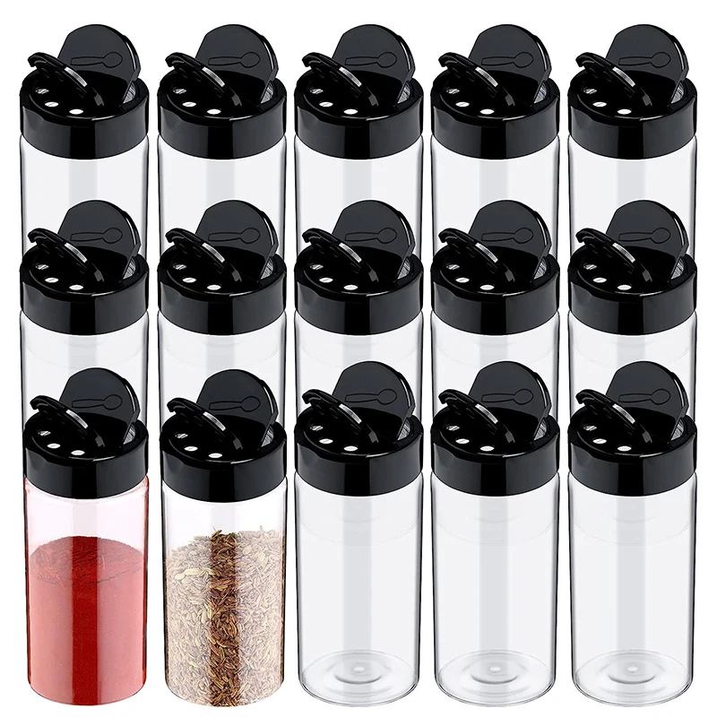 

LMETJMA Clear Plastic Spice Jar with Shaker Lids Kitchen Seasoning Containers for Kitchen Storing Spice Powders JT198