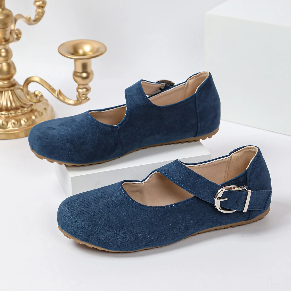 Damen Mary Jane Schuhe, Wildleder, runde Zehenpartie, flache Schuhe, mit Schnallenriemen, lässig, bequem, für Arbeit, Büro, Alltag, Ballerinas. – Detail 9