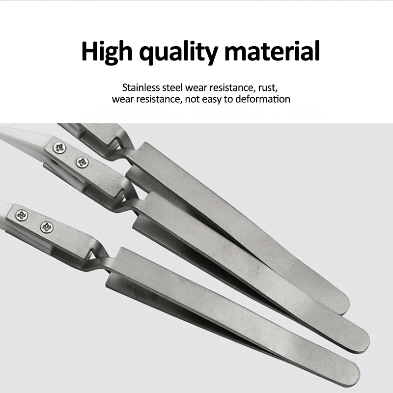 Stainless Steel Ceramic Tweezers Straight and Curved Pointed Tip Tweezer Acid Resistant Insulated Clamping for Electronic Repair