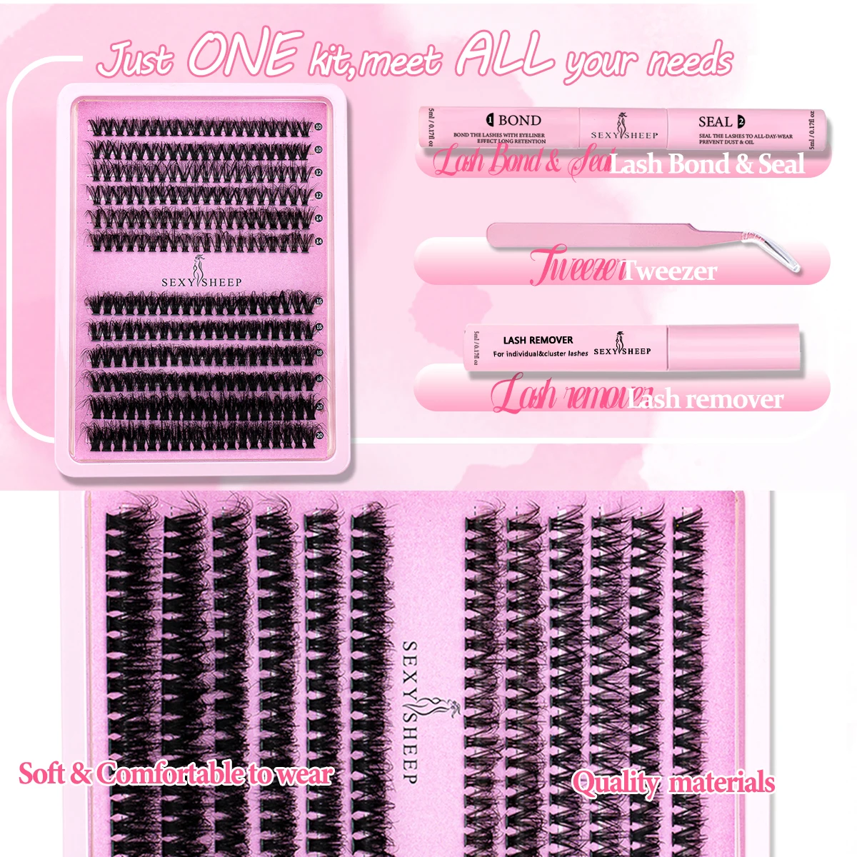 Diy clusters cílios 40d60d extensão de cílios fofos cauda de andorinha cílios segmentados cílios individuais com removedor de cola de chicote