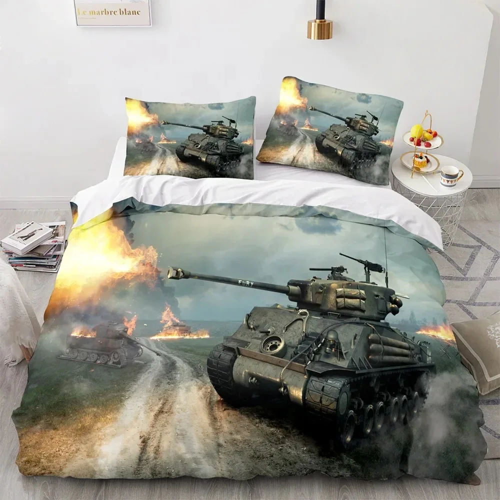 Armored Tank Duvet Cover Fighter Bedding Sets for Bedroom Decor Boys Teens Military Queen King Full Size Polyester Quilt Cover