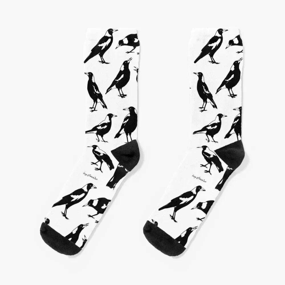 

MAGPIES - Australian native birds (choose your your preferred Tee colour & style)) Socks Climbing new year Socks Female Men's