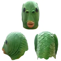 Green Fish Head Latex Mask Green Fish Monster Hood Fish Head Mask, Halloween Bar Props