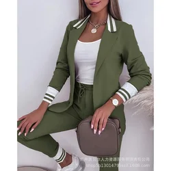 Drawstring Pants Casual Blazer Coats Outwear Trend Long Sleeve Suit Coat Sets Women Two Piece Skinny Pants Sets Pencil Trousers