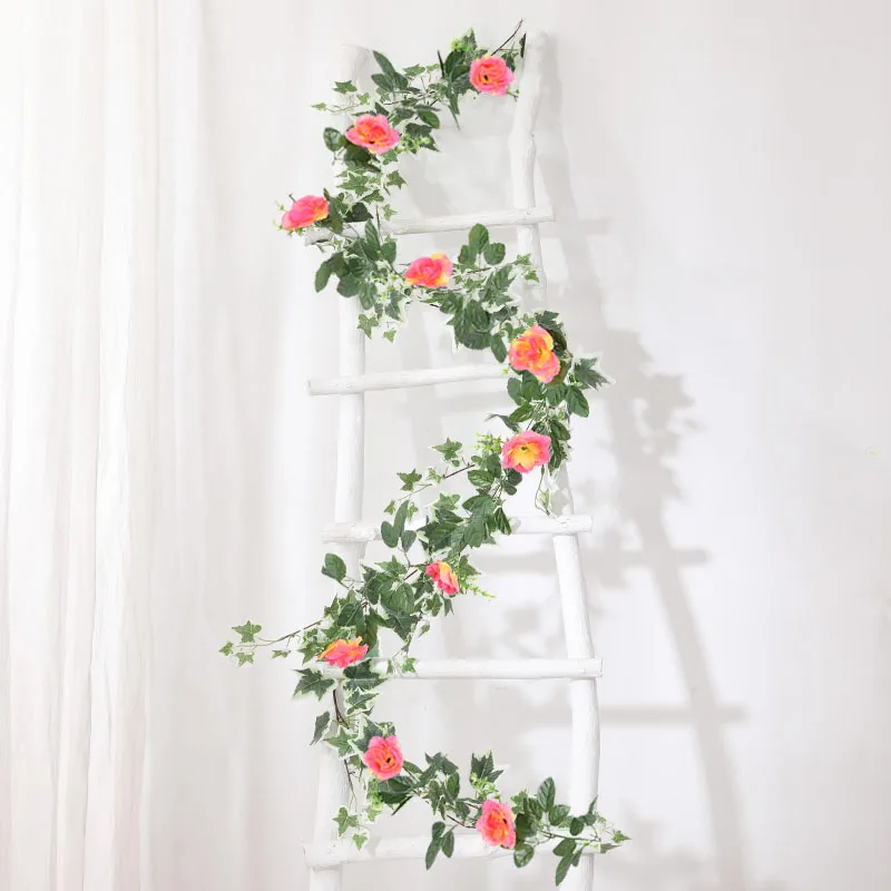 

2.2m Artificial Silk Roses Vines Wall Hanging DIY Garland Fake Plant Leaf Flower Rattan Romantic Wedding Decoration For Home