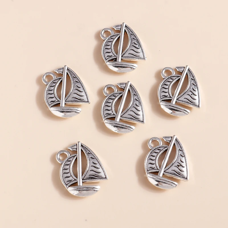 20 Stück 13x17mm Niedliche Segelboot-Anhänger aus Legierung für Schmuckherstellung, Ohrringe, Halsketten, Armband-Zubehör, DIY-Bastelzubehör – Detail 5