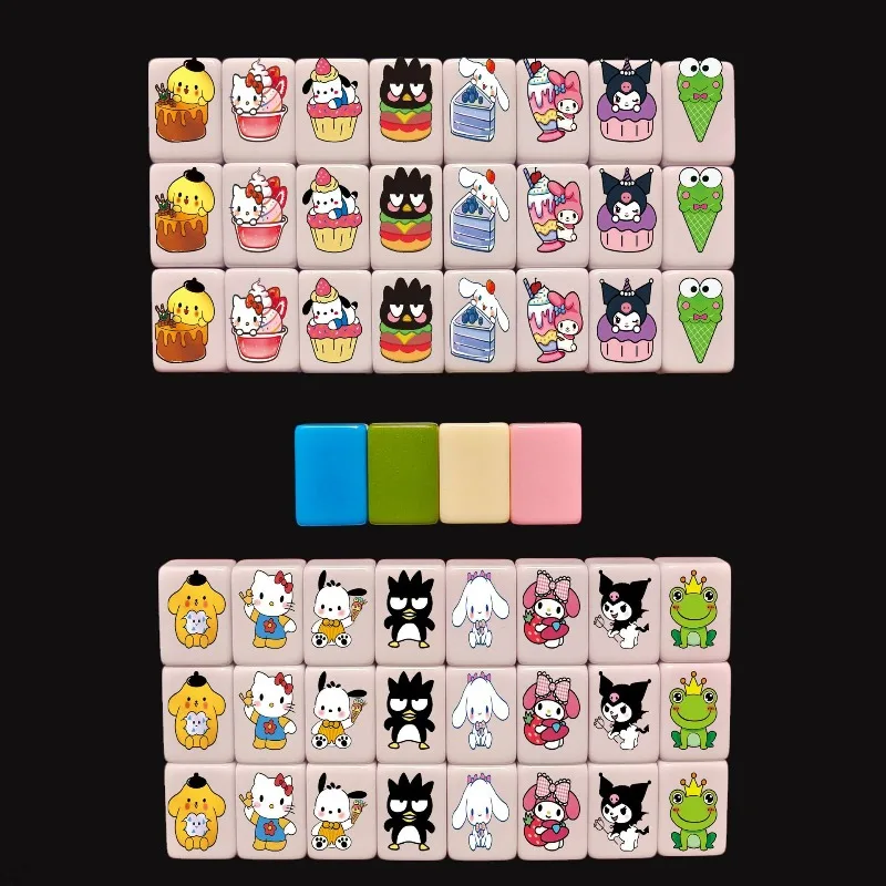 Mainan Edukasi Anak Baru 24mm 48 Ubin Pola Sanrio Hello Kitty Mahjong Blok Gioco Permainan Papan Hewan Laut Dua Pemain