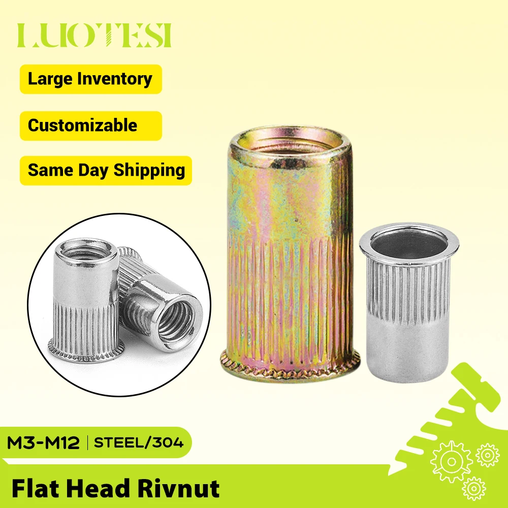 Small Flat Head Blind Rivet Nut Color Zinc Plated Carbon Steel 304 Stainless Steel M3 M4 M5 M6 M8 M10 M12 Threaded Insert Rivnut