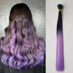 50 Strands/pack I-Tip Long Straight Hairpieces Synthetic Highlight Feather Hair Accessories Ombre Color Black to Light Purple