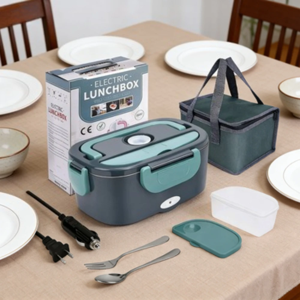 Lonchera Eléctrica Portátil de 1.5L, Calentador de Alimentos de 60W para Auto y Hogar, Diseño a Prueba de Fugas, Contenedor Aislado
