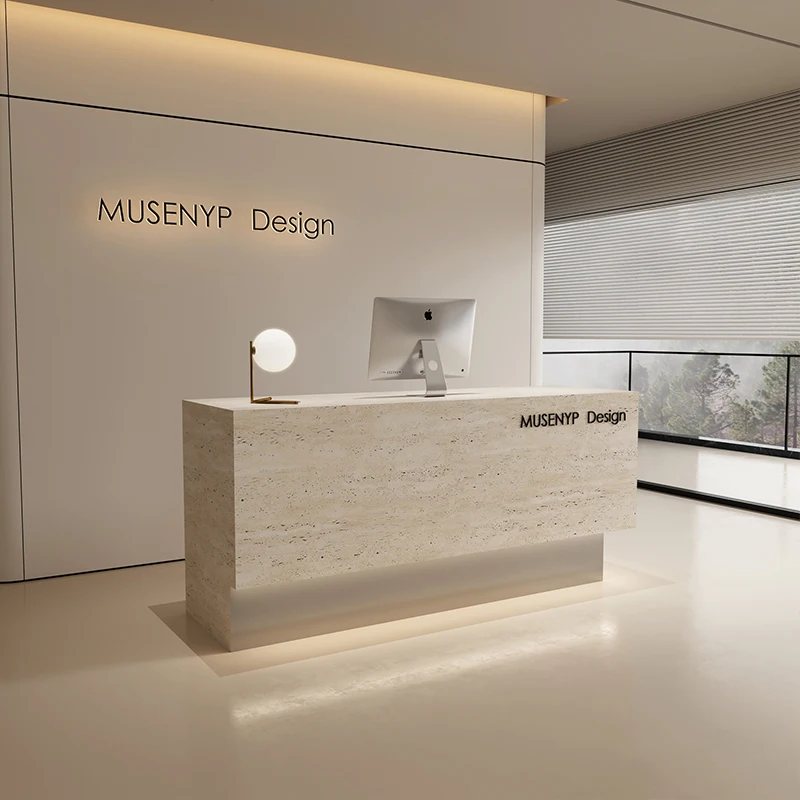 

Design Artificial Travertine Reception Store Cabinet For Clothing Store Barber Shop