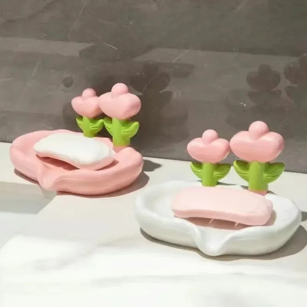 Creative Floral Soap Box Plastic Draining Non-slip Soap Dish Bathroom Accessories Sea White Soap Holder Bathroom Supplies