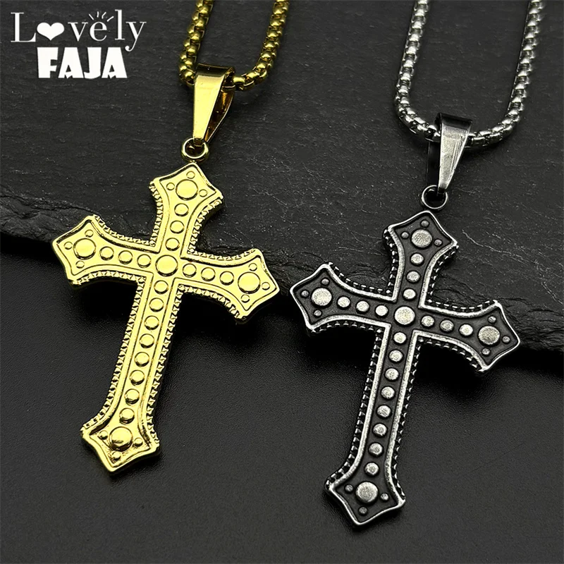 

Vintage Christian Jesus Cross Pendant Necklace for Women Men Gold Color Stainless Steel Catholic Chain Amulet Jewelry Gift