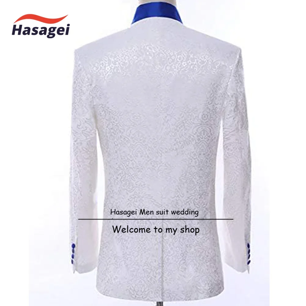 Paisley Slim Fit White Premium Floral Tuxedo Prom Wedding Groom 3 Pieces Suits for Men Jacket Pants Vest