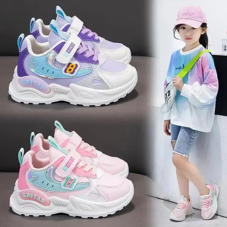 2024 New Girls Warm Plush  Shoes Winter Children's Casual Leather Shoes Running Walking Sneakers Students Pink Sports Footwear