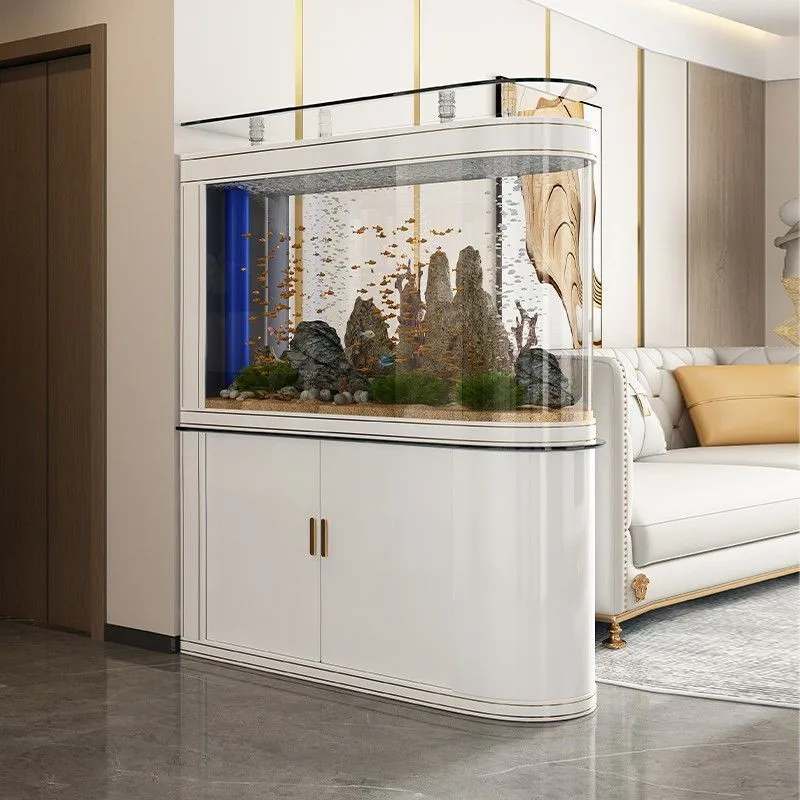 

Nordic Luxury Curved Living Room Cabinet High-definition Glass Aquarium Large/medium-sized Fish Tank Design Furniture FYFT