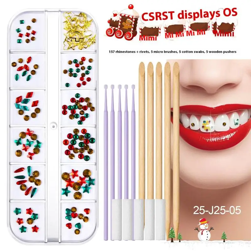 1 Set Kit di gemme per denti Kit di gioielli con cristalli di Natale Decorazione dentale temporanea Kit di gemme per denti per principianti di gioielli per denti
