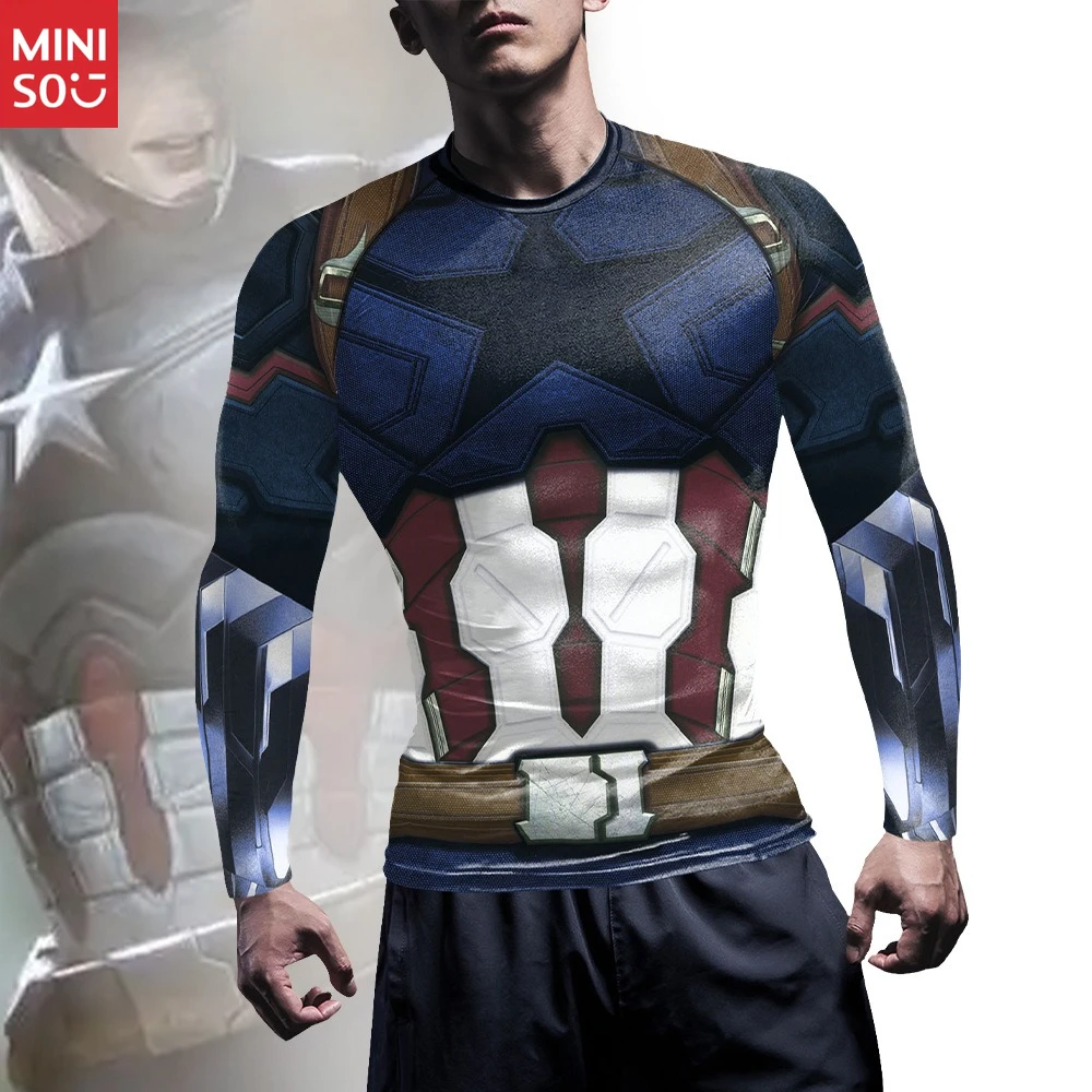 

Miniso Men's Gaming Compression Shirt | Cosplay Fitness Top, Printed Workout Wear