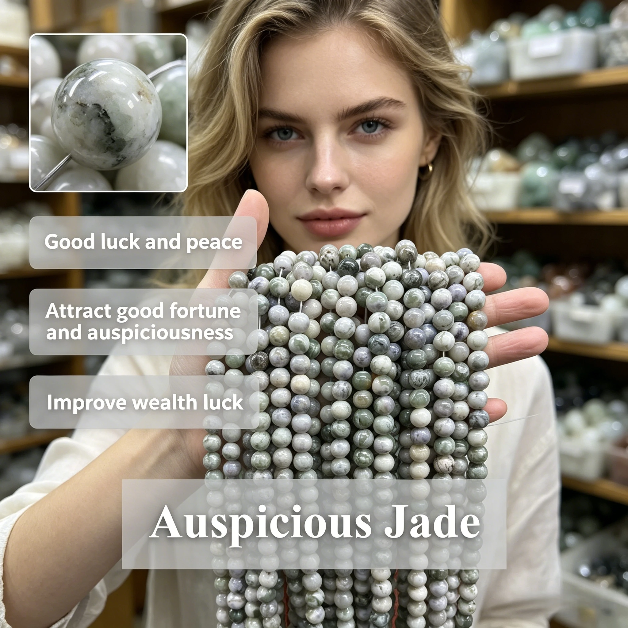 Auspicious Jade Bead 4 6 8 10mm Natural Stone Round Loose Bead DIY Bracelet Necklace Jewelry Making Supplies Jewelry Accessories