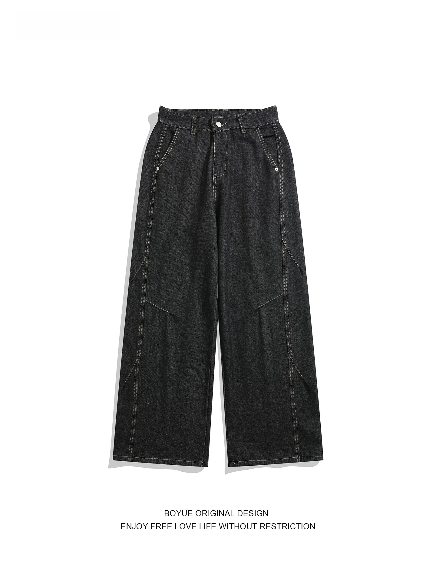 

Широкие джинсы Boyue в американском стиле ретро для мужчин и женщин, свободные длинные брюки прямого кроя с дизайном, модные хлопковые брюки из полиэстера...