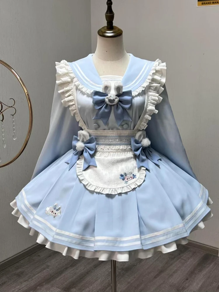 Winter Japanese Lolita Sweet Dress Women Navy Collar Patchwork Chic  Kawaii Dresses New Fashion Harajuku Casual JK Clothing 2024