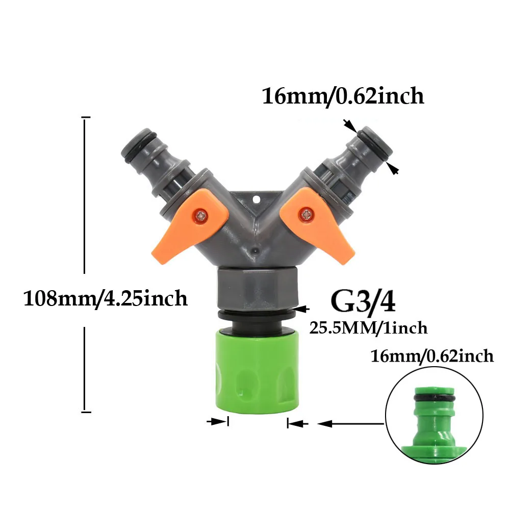 2 Arah 16Mm Puting Taman Keran Selang Pemisah Air Konektor Perempuan 1/2 3/4 Benang Y Katup Irigasi Selang Taman Konektor Cepat