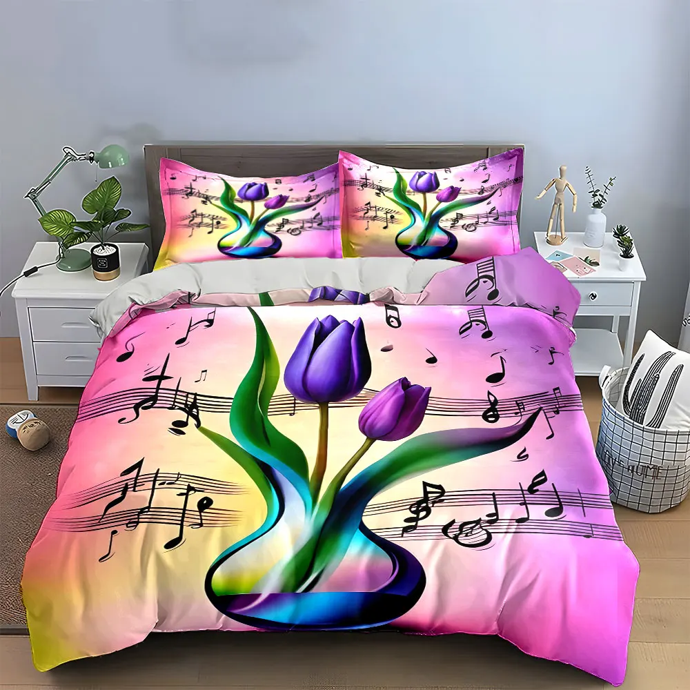 

Tulip Melody Vase Set Decor Soft Comfortable Duvet Cover Bedding Set Included 1*Duvet Cover & 2*Pillowcases, gift