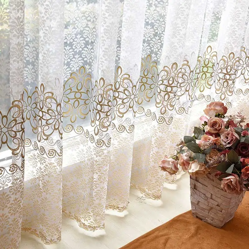 Modern Floral Sheer Tulle Curtains for Living Room Bedroom Printed Voile Curtain for Bedroom Kitchen Window Blinds Drapes Custom