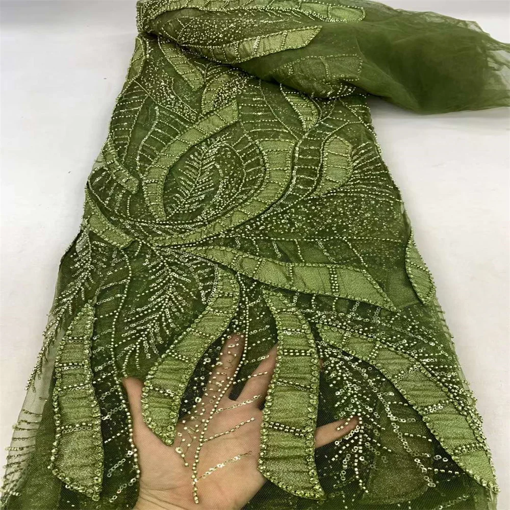

French Tulle Beads Lace Fabric African Lace Fabric 2024 High Quality Nigerian Embroidery Lace for Women Wedding Dress Sewing