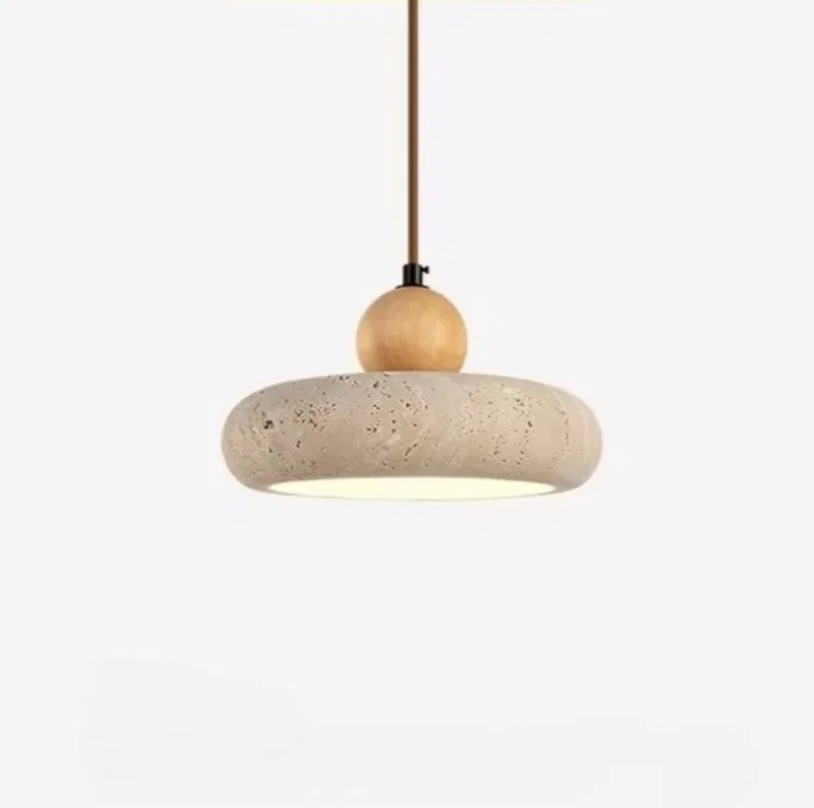 Wabi Sabi LED Pendant Light Natural Stone Restaurant Hanging Lamp Walnut Color Bedroom Bedside Yellow Travertine Chandelier