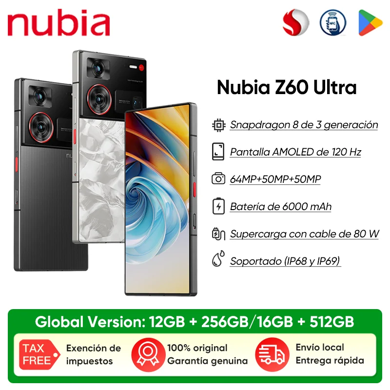 الإصدار العالمي Nubia Z60 Ultra Leading Version 5G الهاتف الذكي Snapdragon 8 Gen 3 MyOS 14 NFC 6.8 "50MP 6000mAh 80W شحن سريع