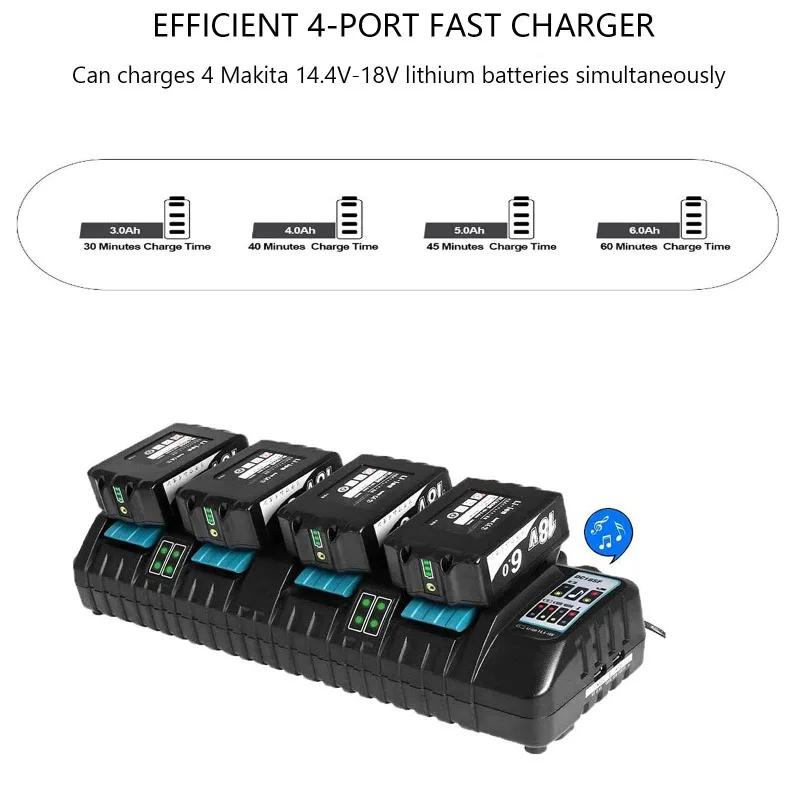 HAKSINKY DC18SF 4-port Charging Station Li-ion Battery Fast Charger Compatible with For Makita 18V Batteries with 2 USB-A Ports