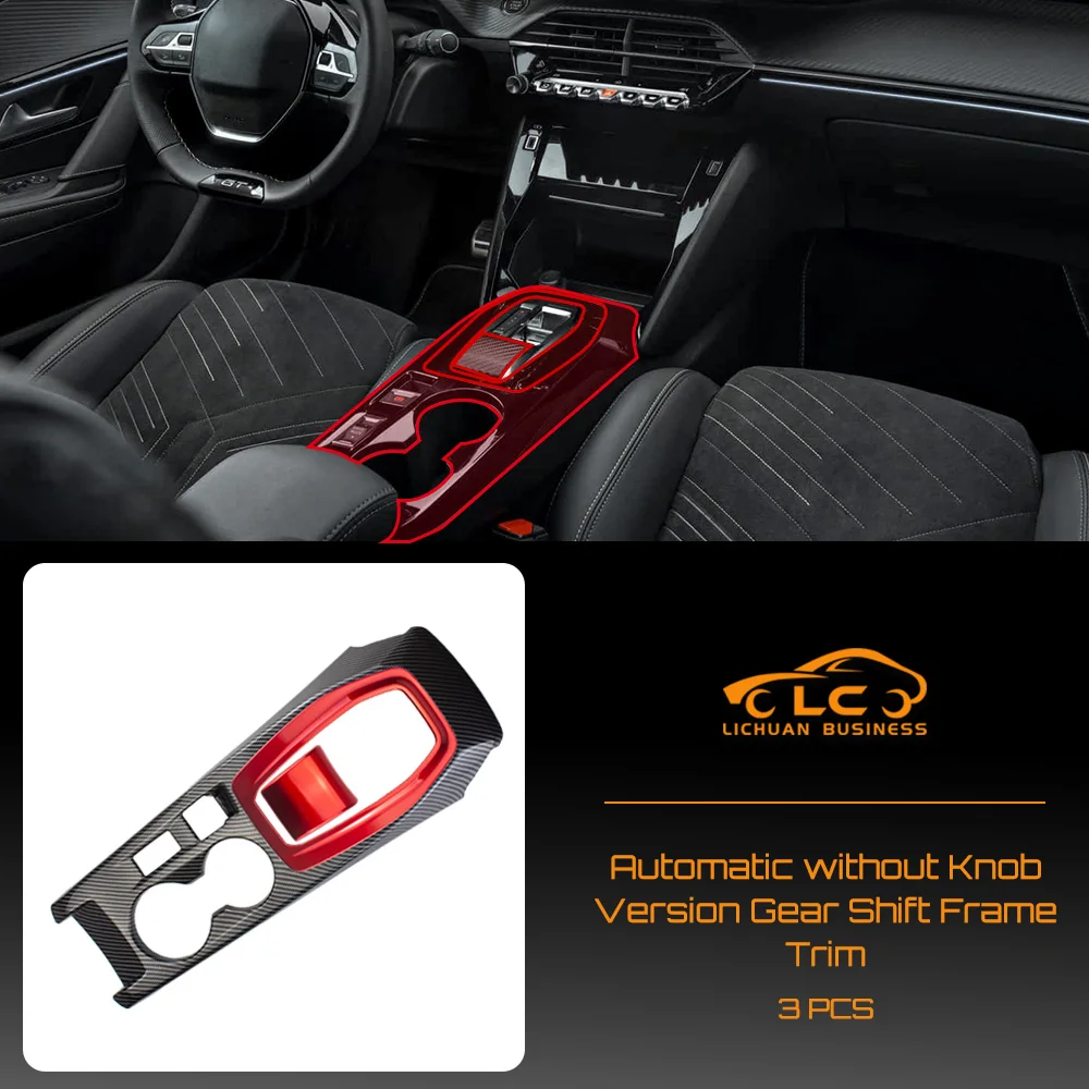 ABS Gear Shift Frame Trim Panel Cover Automatic without Knob Version Carbon Fiber Color Red Interior for Peugeot 208 2020-2025