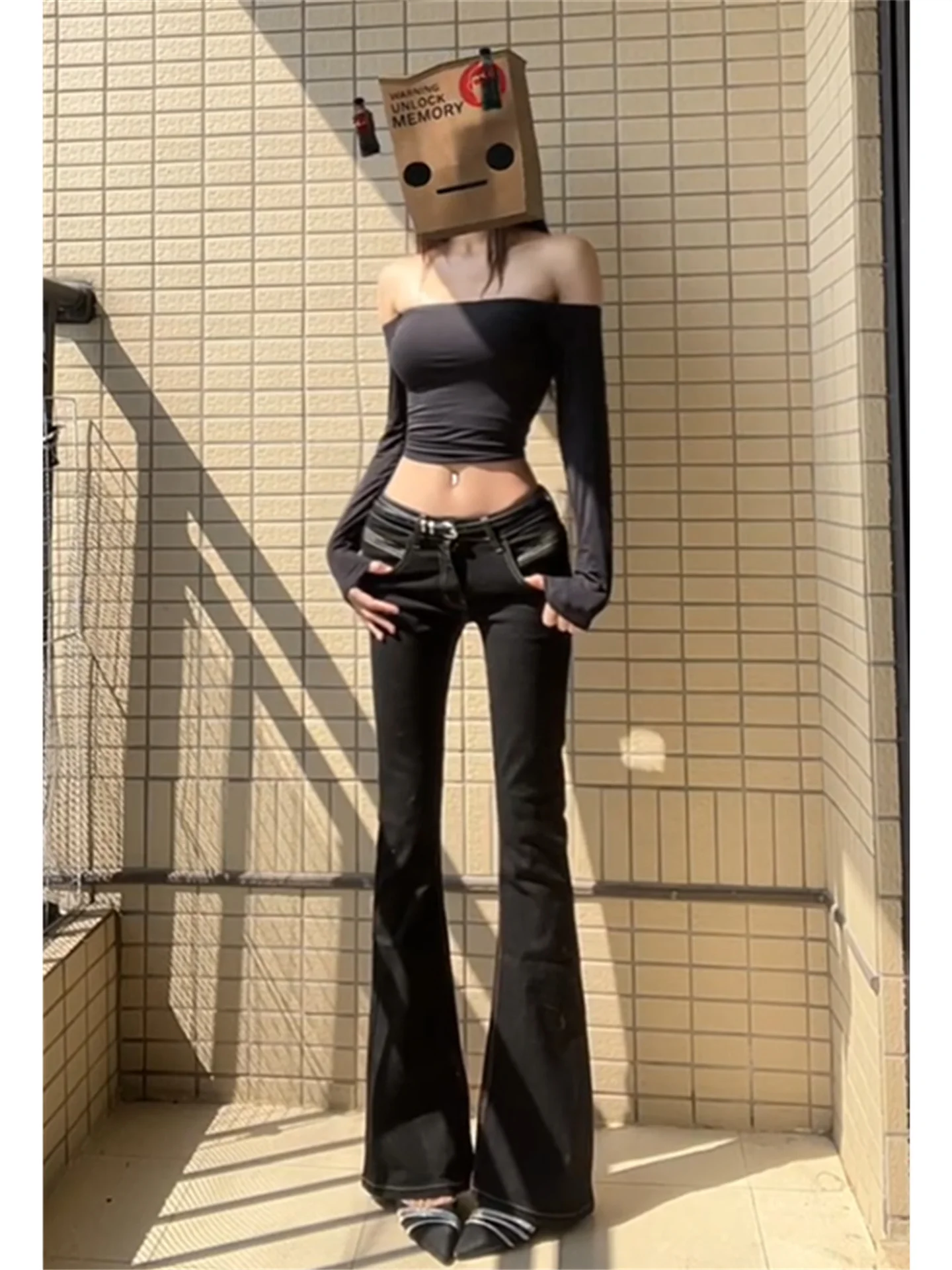 

Джинсы-клеш с высокой талией черного цвета, удлиненные, женские, с эффектом похудения, весенние, с низкой посадкой, повседневные, из хлопка