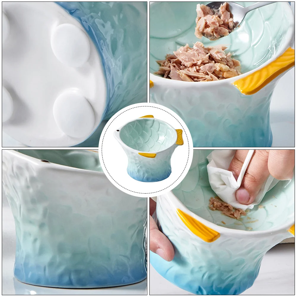

Anti-Skid Ceramic Cat Food Bowl Tilted Elevated Pet Feeder Drinking Bowl Cleaner Eating Pet Feeder