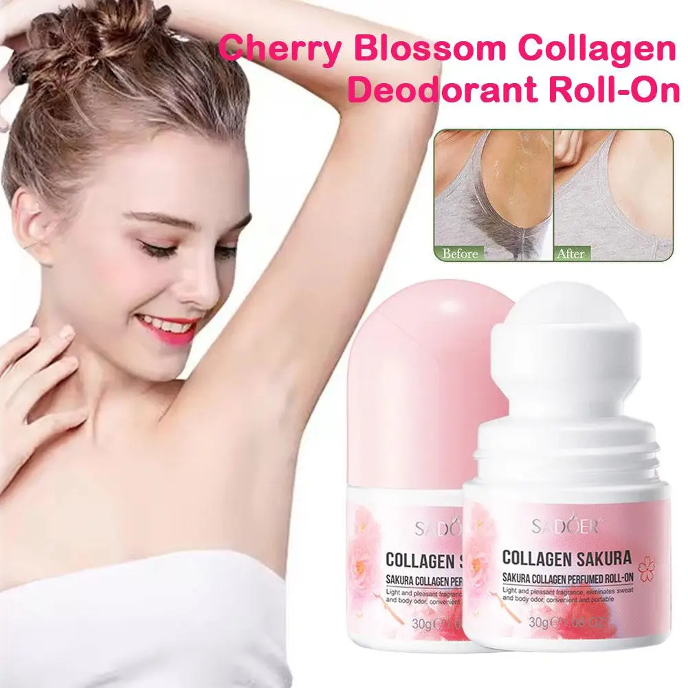 SADOER 1/2/3Pcs Sakura Perfumed Collagen Roll-On Deodorant Refreshing Roll-on Lotion Eliminates Sweat & Body Odor Daily Use