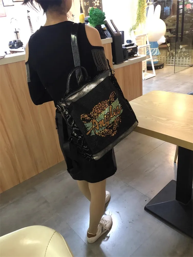 High Quality Large Capacity Fashion Backpack Glitter Diamond Women's Handbag Shoulder Messenger Bag Lady Purse Female Travel Bag