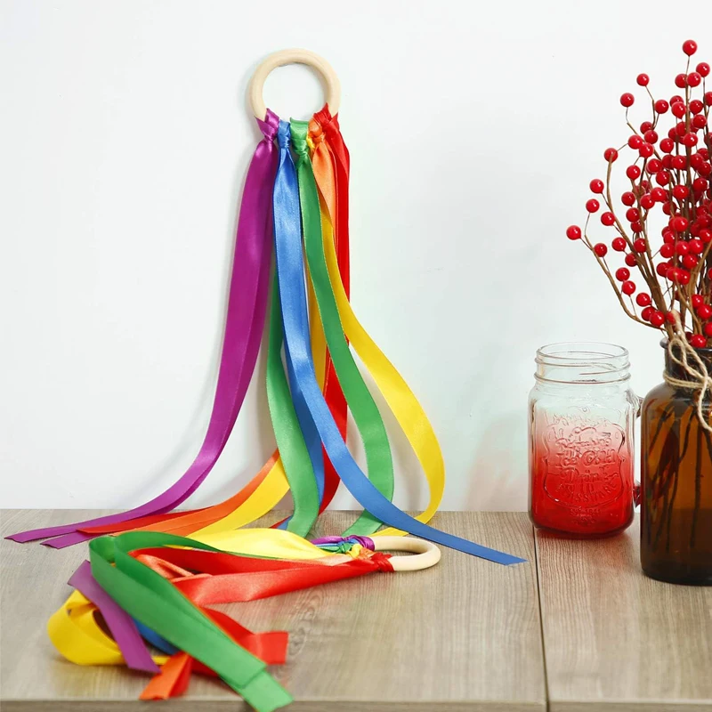 Anneau en bois Montessori, cerf-volant à main, rubans de gymnastique arc-en-ciel, cadeaux de fête d'anniversaire pour enfants, Kinder Spiele Juegos Para Fiestas, 2 pièces