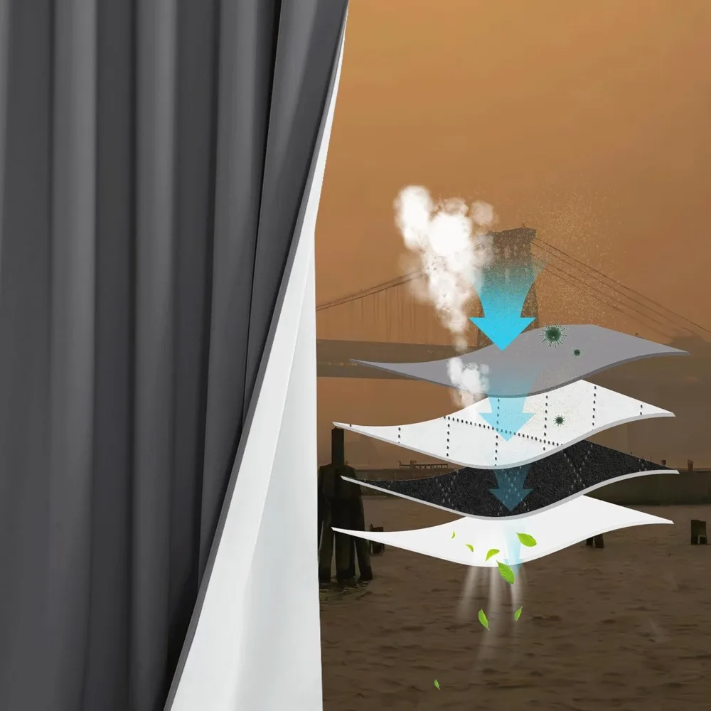 

4-in-1 pm2.5 particles noise blackout thermal insulation curtains, heavy-duty full light shading drapes with detachable liner f