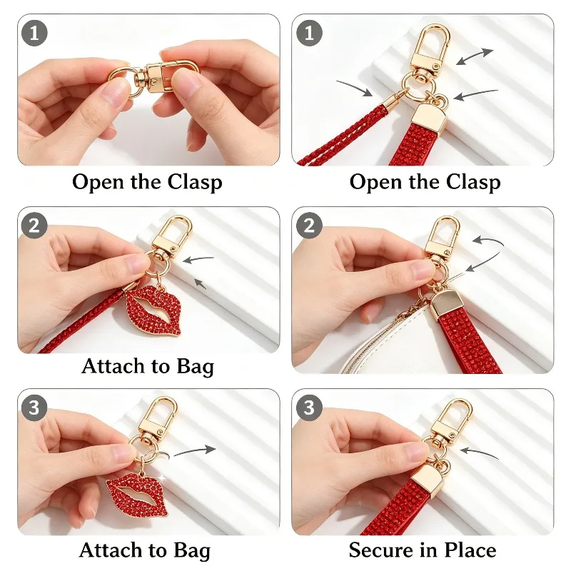 Exquisite Korean‑style rhinestone keychain, creative sexy red lip pendant, key chain, bag charm, small gift