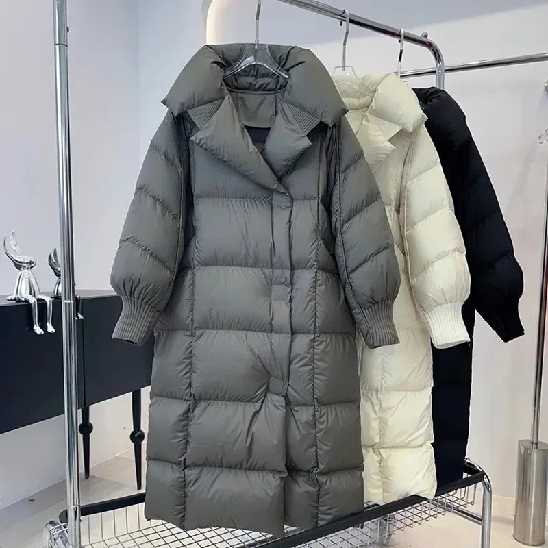 Lagabogy 2024 New Winter Women 90% White Duck Down Long Jackets Thicken Puffer Coat Female Loose Single Breasted Warm Parkas