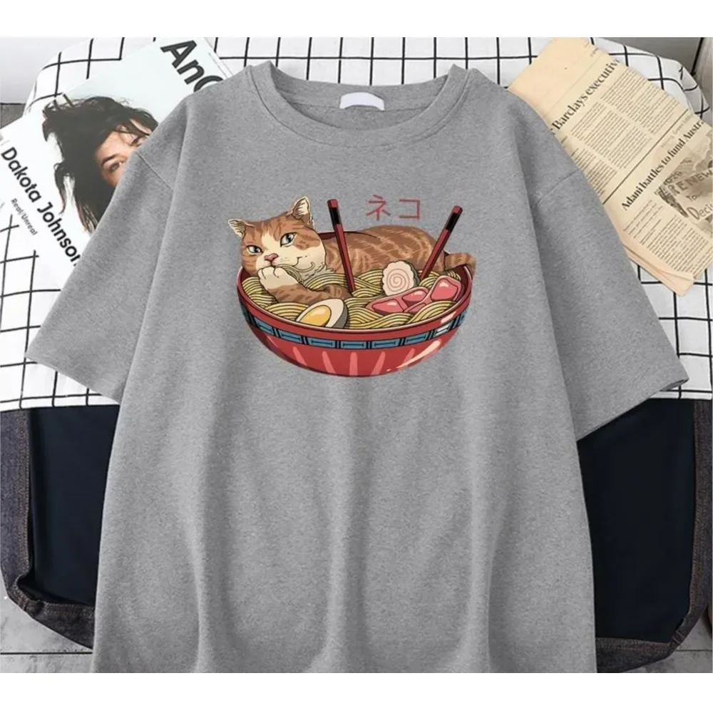 Cats Like Noodles T-Shirts Caeroon High Quality Man T Shirts Cyan Dragon Printing Tee Shirt Big Size Loose T-Shirts For Make