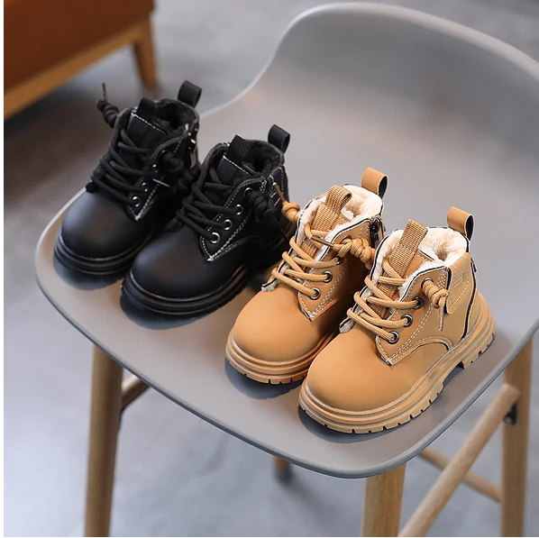 Kids Boot Thick Leather Boots Non Slip and Plush Cotton Boots Kids Shoe for Girl Baby Boy Shoe Winter Shoe for Girl Kids Botines